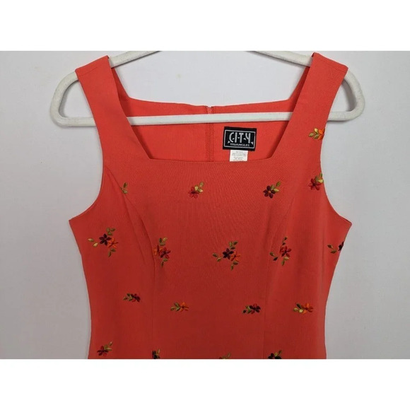 City Triangles 11 VTG 90s Y2K Knee Length Dress Embroidered Floral Square Neck - Picture 3 of 7